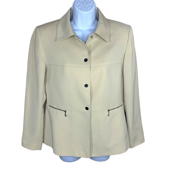 Vintage Tahari Arthur Levine Blazer Beige Lined Shoulder Pads Petite 6 - Picture 1 of 8